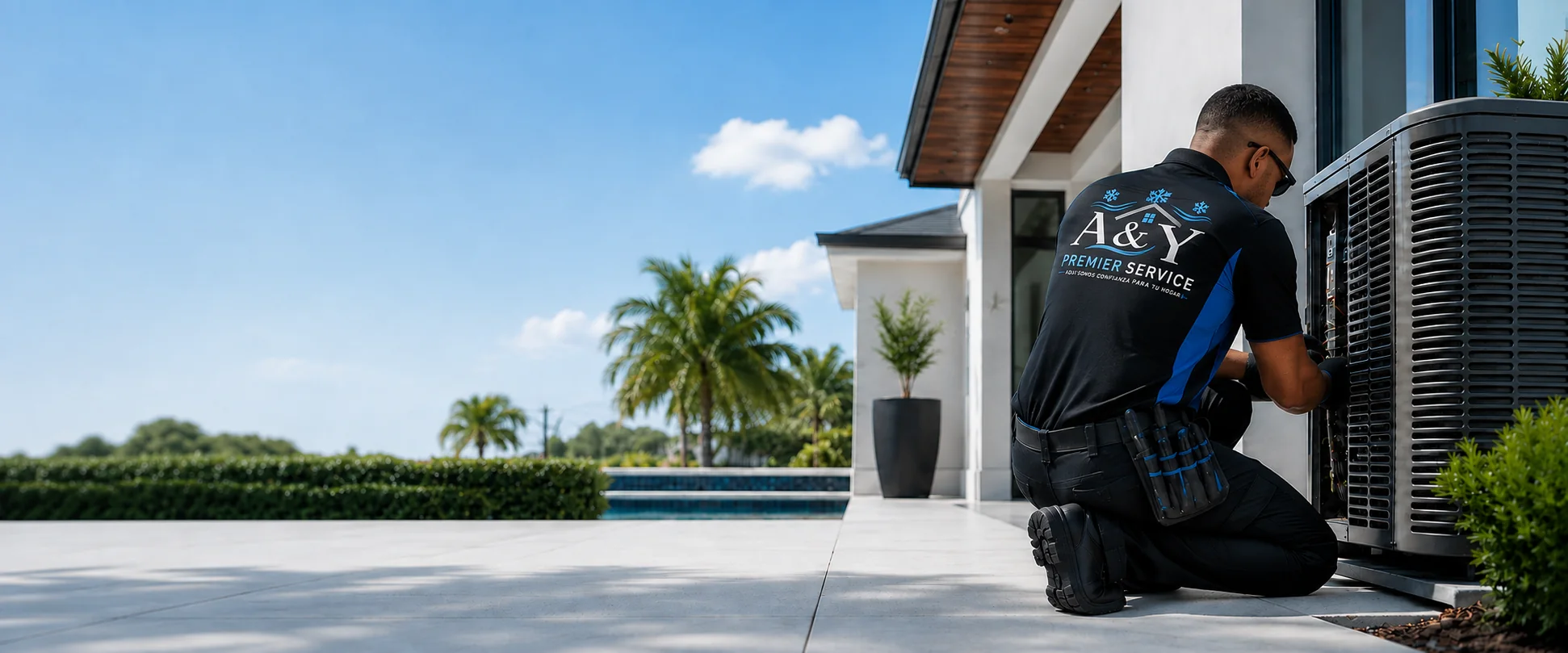 A&Y technician servicing residential air conditioning